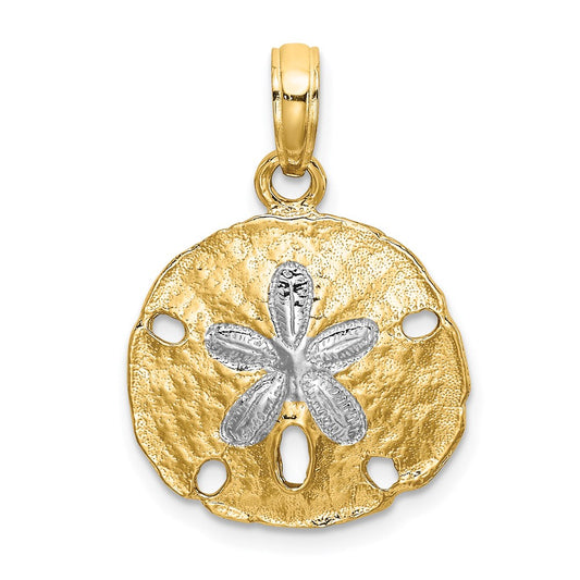 Million Charms 14K Yellow Gold Themed With Rhodium-Plated & Polished Sand Dollar Charm