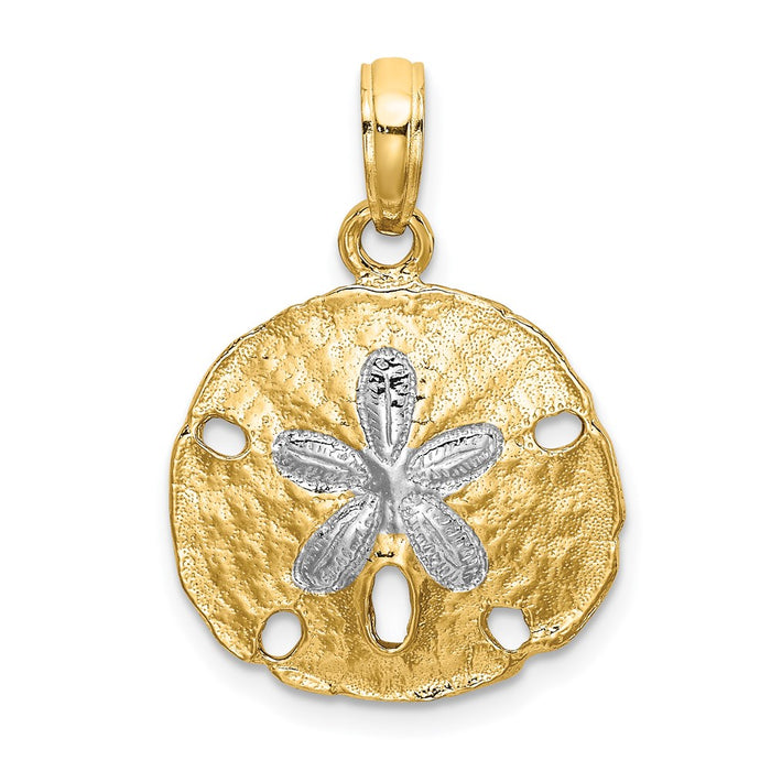 Million Charms 14K Yellow Gold Themed With Rhodium-Plated & Polished Sand Dollar Charm
