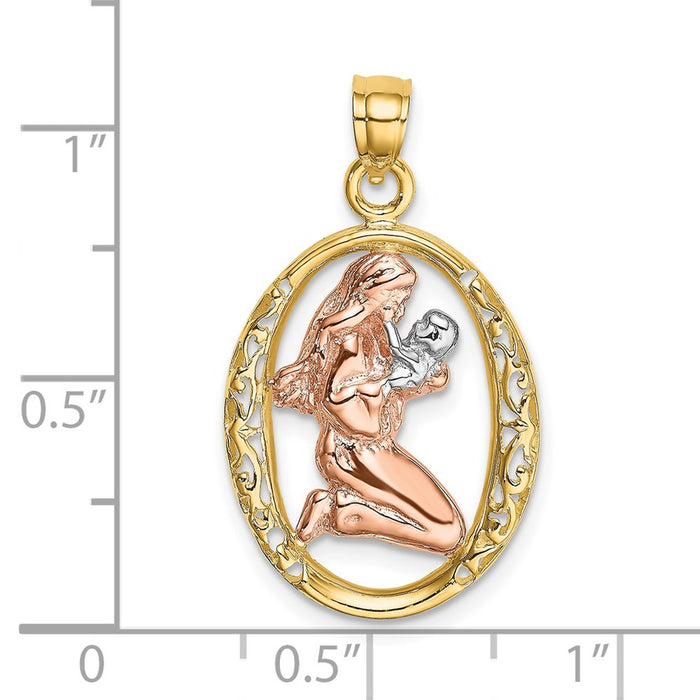 Million Charms 14K Tri-Color Mother & Baby In Oval Frame Charm