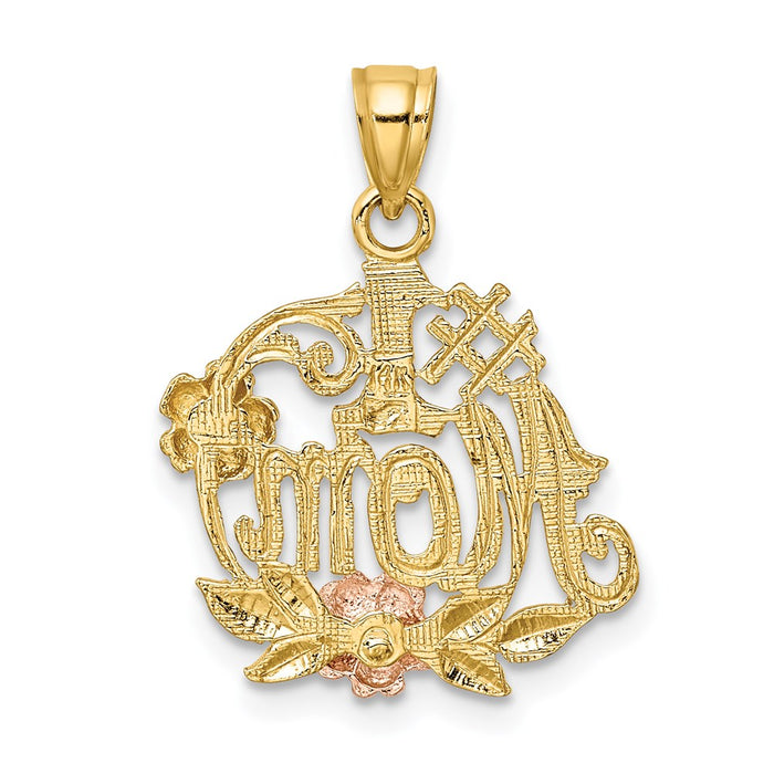Million Charms 14K Yellow & Rose Gold Themed With Rhodium-plated #1 Mom With Flower Charm
