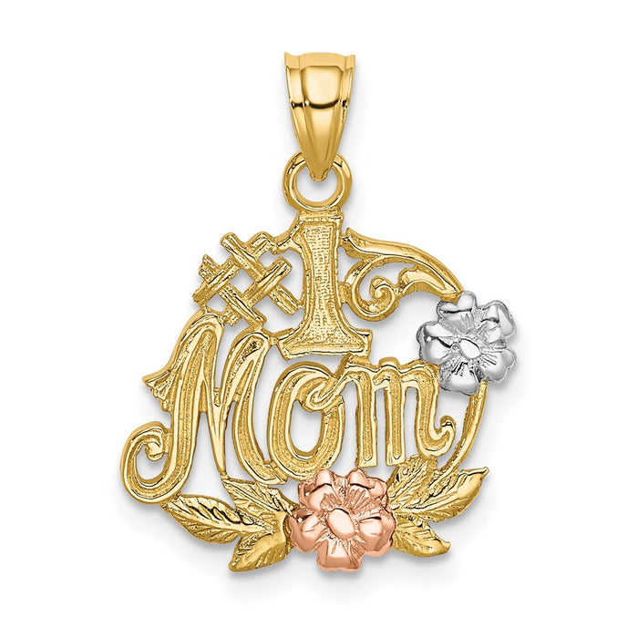 Million Charms 14K Yellow & Rose Gold Themed With Rhodium-plated #1 Mom With Flower Charm