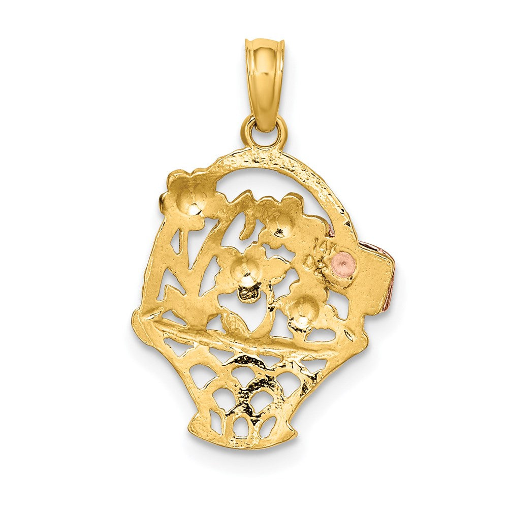 Million Charms 14K Two-Tone With White Rhodium-plated Flowers In Basket With I Love You Charm