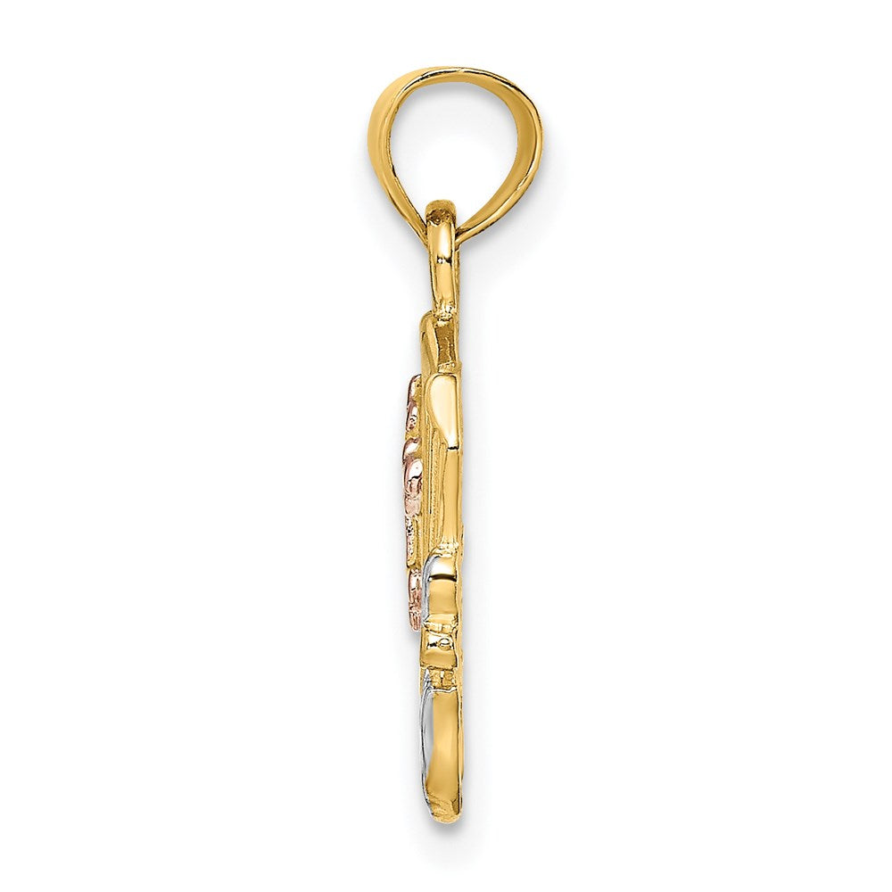 Million Charms 14K Rose & Yellow Gold Themed With Rhodium-Plated Holy Bible & Relgious Cross Charm