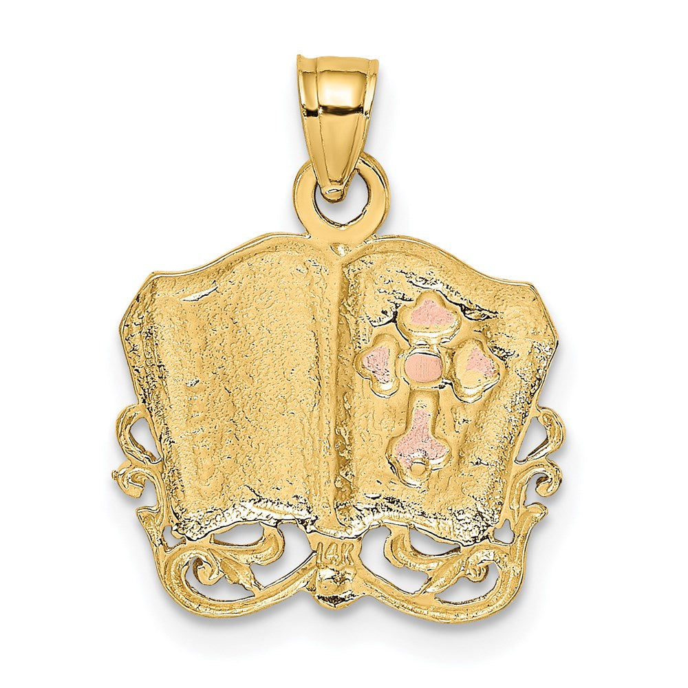 Million Charms 14K Rose & Yellow Gold Themed With Rhodium-Plated Holy Bible & Relgious Cross Charm