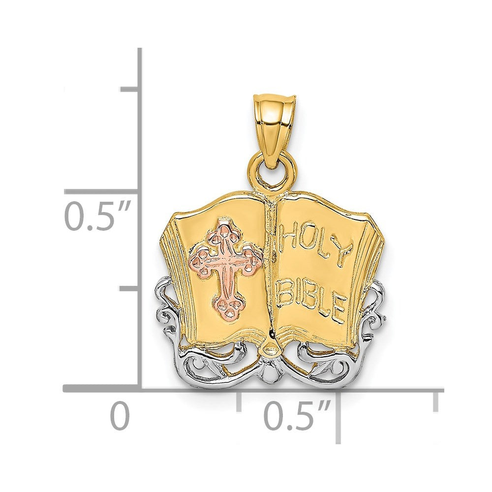 Million Charms 14K Rose & Yellow Gold Themed With Rhodium-Plated Holy Bible & Relgious Cross Charm