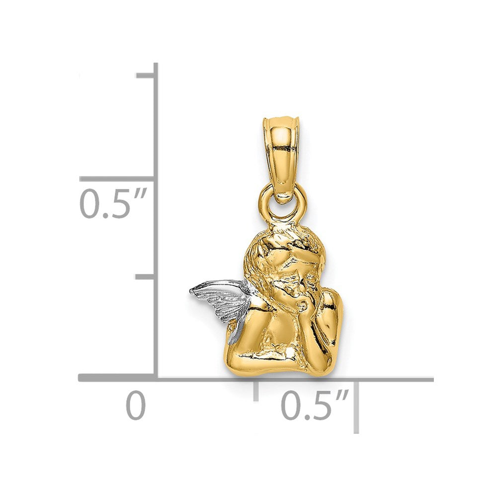 Million Charms 14K Angel Resting On Elbow With Rhodium-Plated Wing Charm