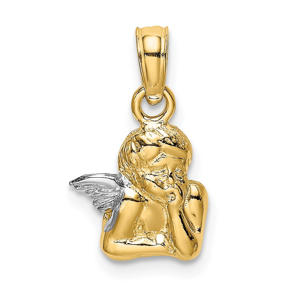 Million Charms 14K Angel Resting On Elbow With Rhodium-Plated Wing Charm