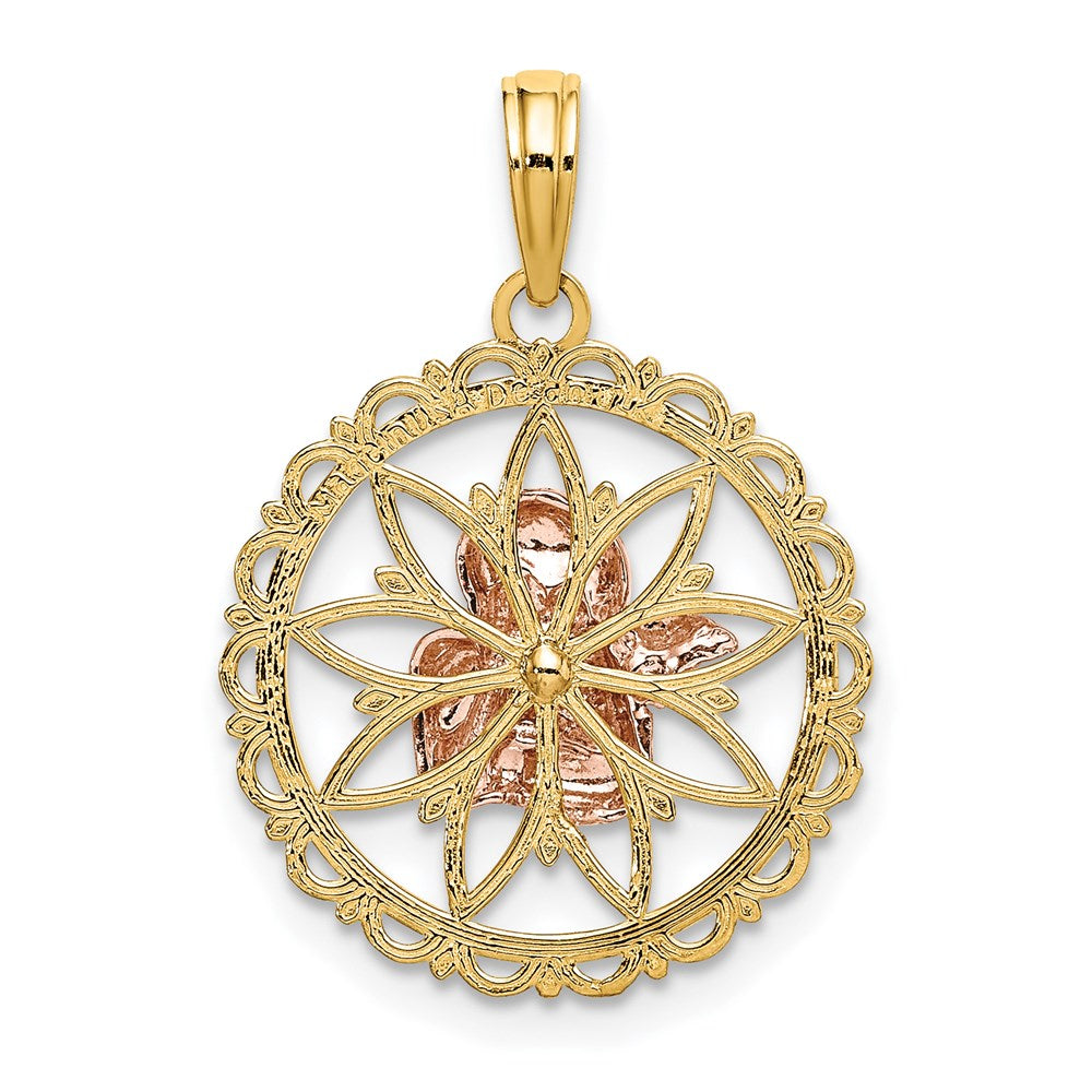 Million Charms 14K Tri-Color Angel Resting On Elbow In Disk Charm