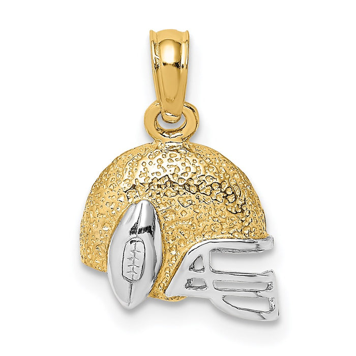 Million Charms 14K Yellow Gold Themed With Rhodium-plated Sports Football Helmet Charm