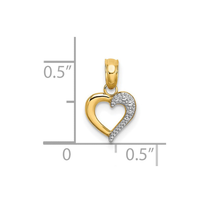 Million Charms 14K Yellow Gold Themed With Rhodium-Plated Beaded & Textured Mini Heart Charm