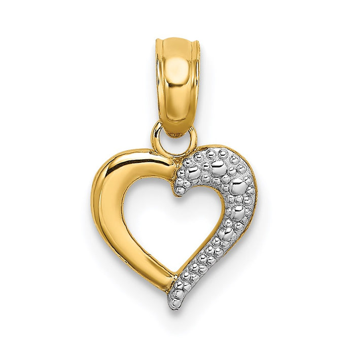 Million Charms 14K Yellow Gold Themed With Rhodium-Plated Beaded & Textured Mini Heart Charm