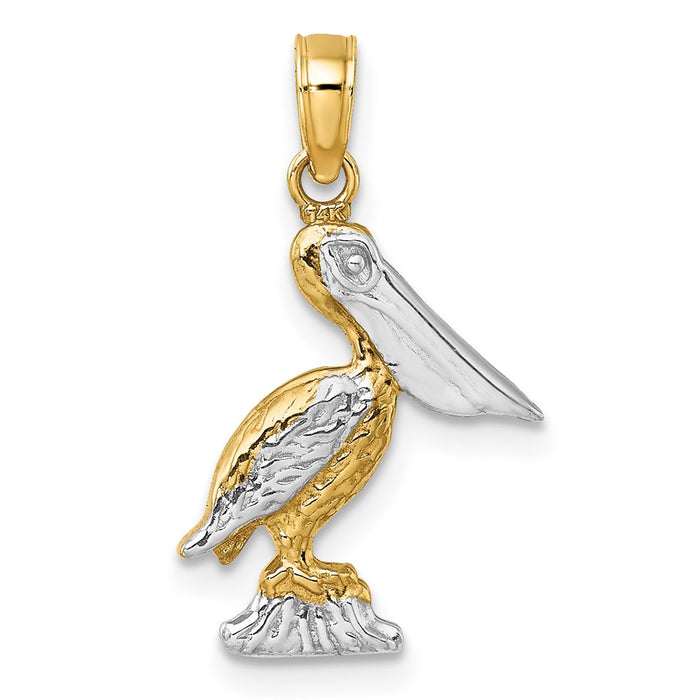 Million Charms 14K Yellow Gold Themed With Rhodium-Plated 3-D Small Standing Pelican Charm