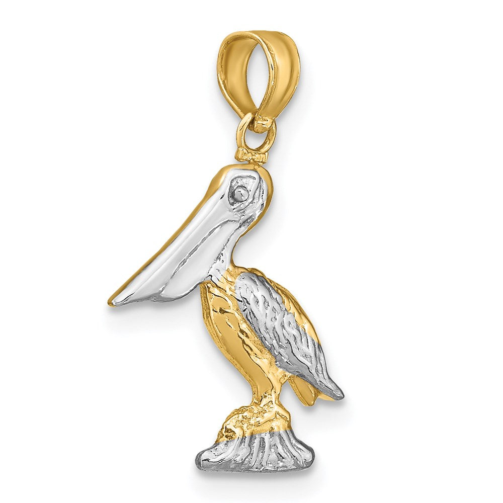 Million Charms 14K Yellow Gold Themed With Rhodium-Plated 3-D Small Standing Pelican Charm