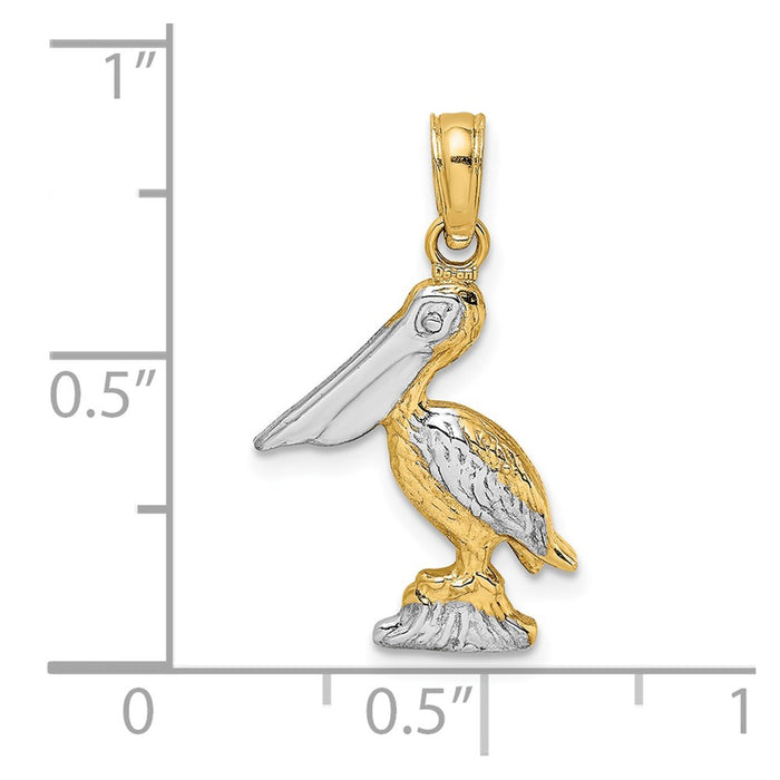 Million Charms 14K Yellow Gold Themed With Rhodium-Plated 3-D Small Standing Pelican Charm