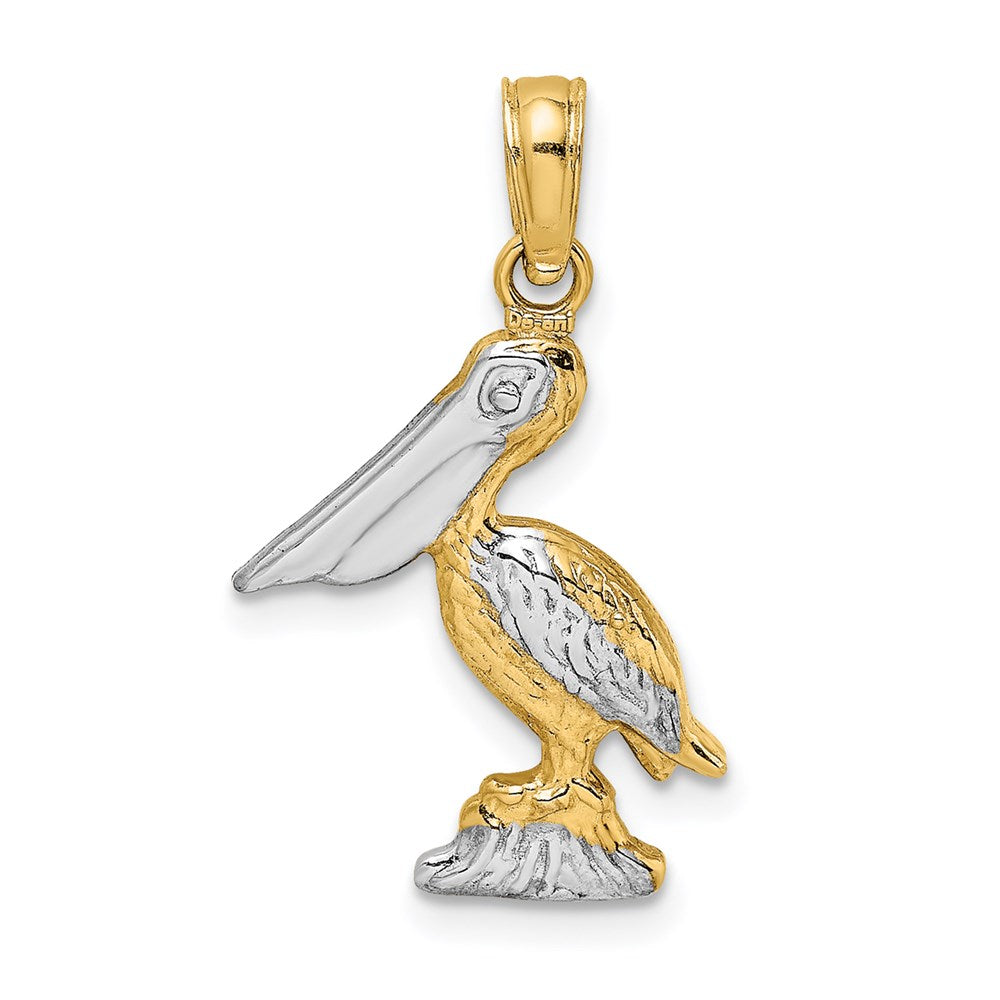 Million Charms 14K Yellow Gold Themed With Rhodium-Plated 3-D Small Standing Pelican Charm