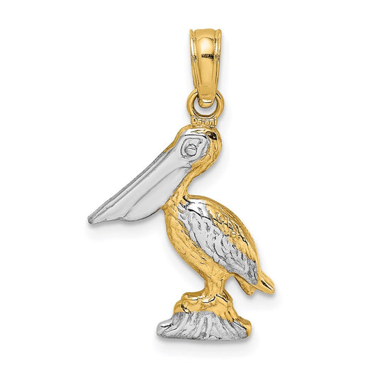Million Charms 14K Yellow Gold Themed With Rhodium-Plated 3-D Small Standing Pelican Charm