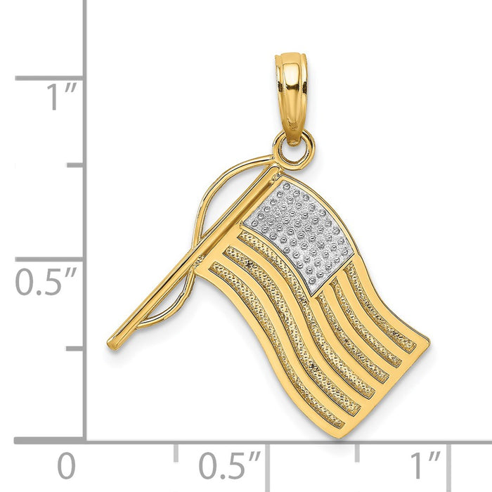 Million Charms 14K Yellow Gold Themed With Rhodium-Plated American Flag Charm