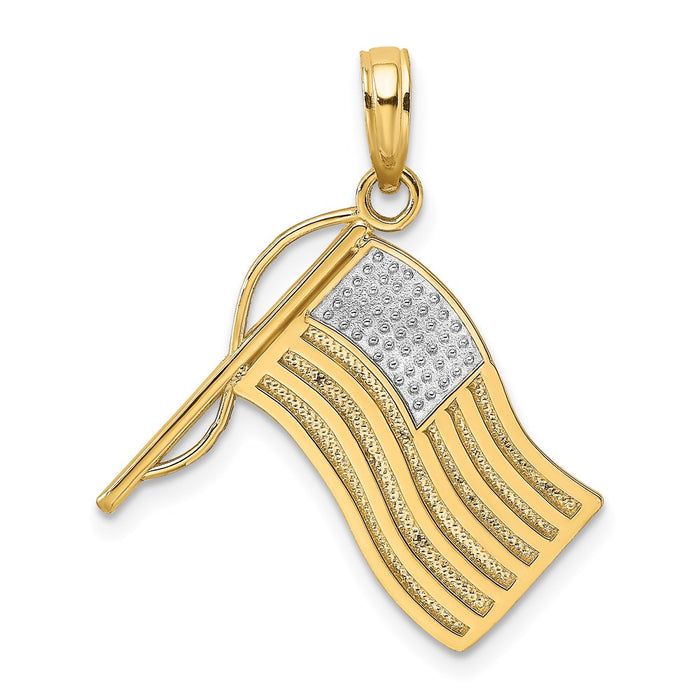 Million Charms 14K Yellow Gold Themed With Rhodium-Plated American Flag Charm