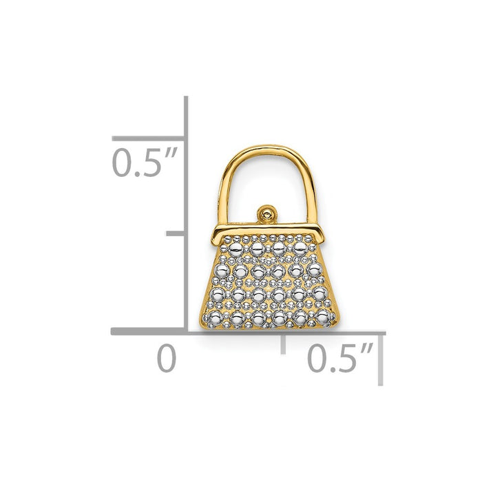 Million Charms 14K Yellow Gold Themed With Rhodium-Plated 2-D Textured & Polished Purse Charm