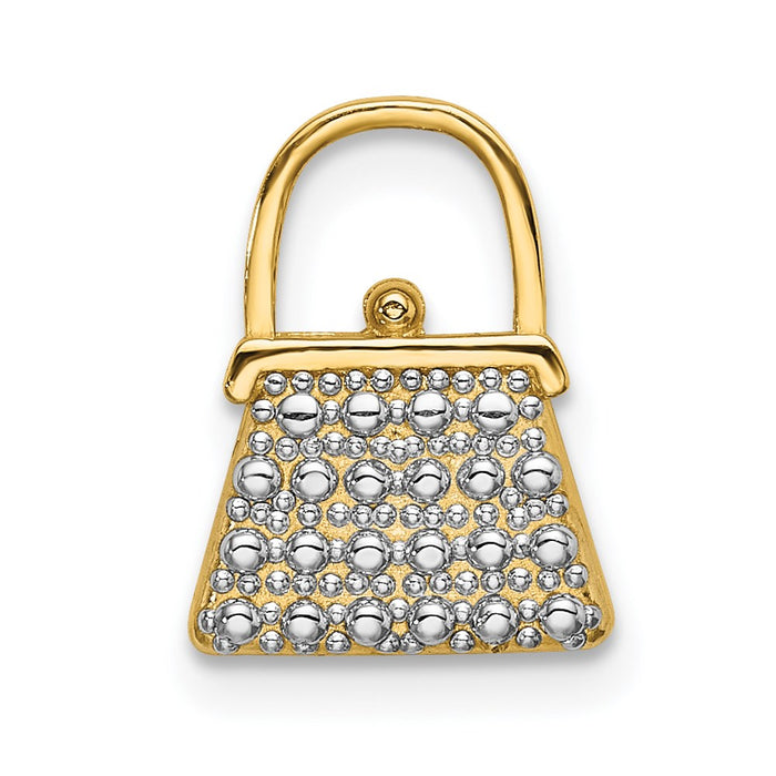 Million Charms 14K Yellow Gold Themed With Rhodium-Plated 2-D Textured & Polished Purse Charm