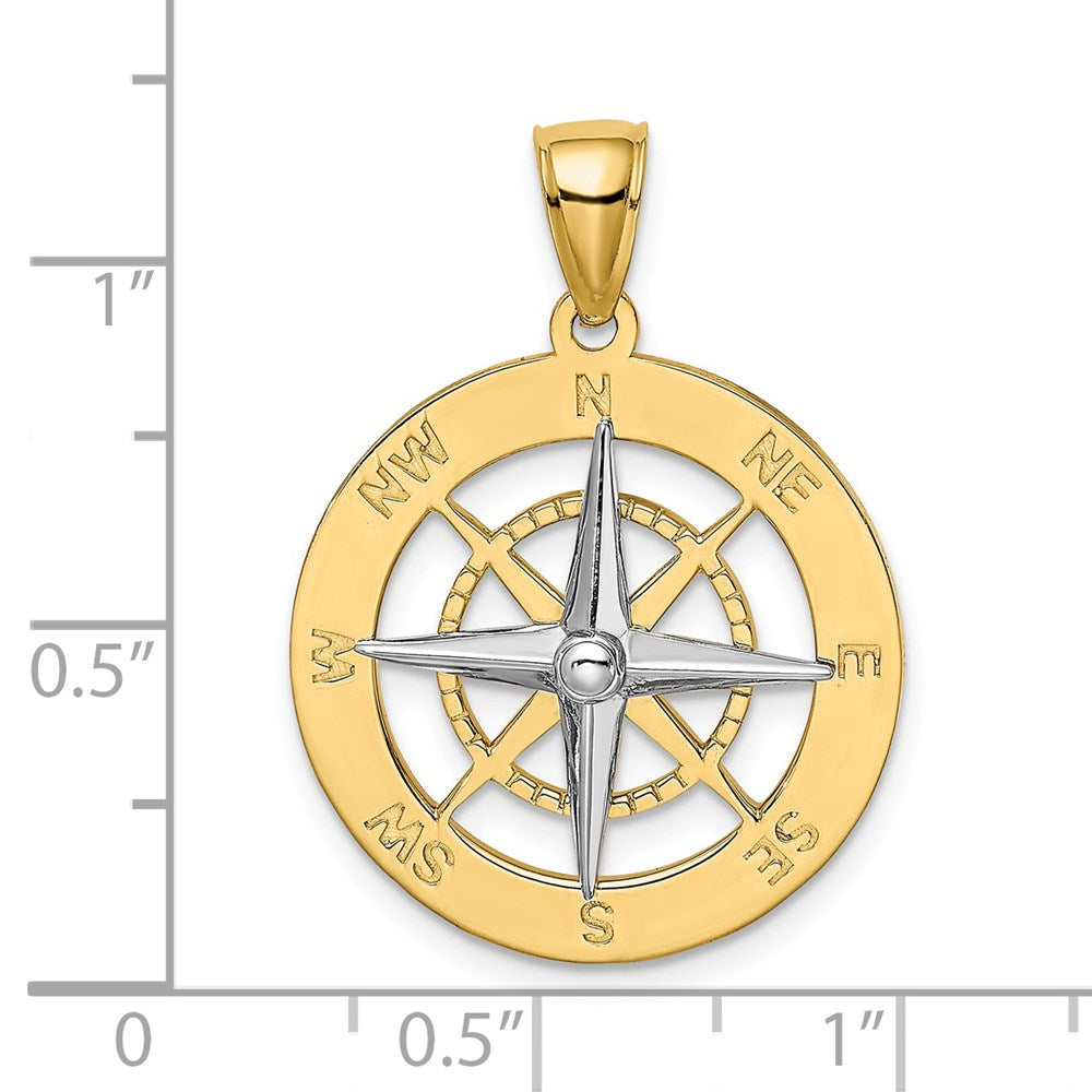 Million Charms 14K With Rhodium-Plated Nautical Compass White Needle Charm