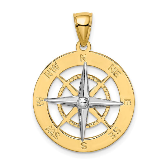 Million Charms 14K With Rhodium-Plated Nautical Compass White Needle Charm