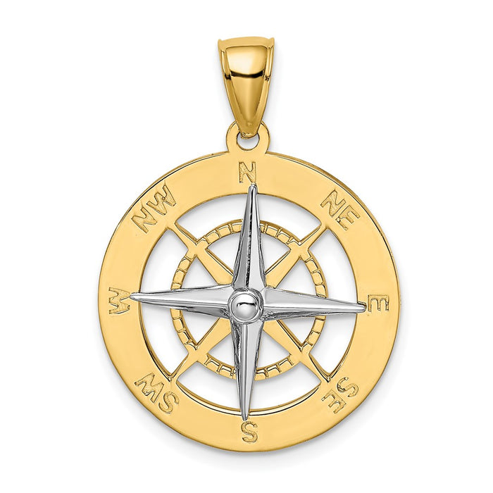 Million Charms 14K With Rhodium-Plated Nautical Compass White Needle Charm