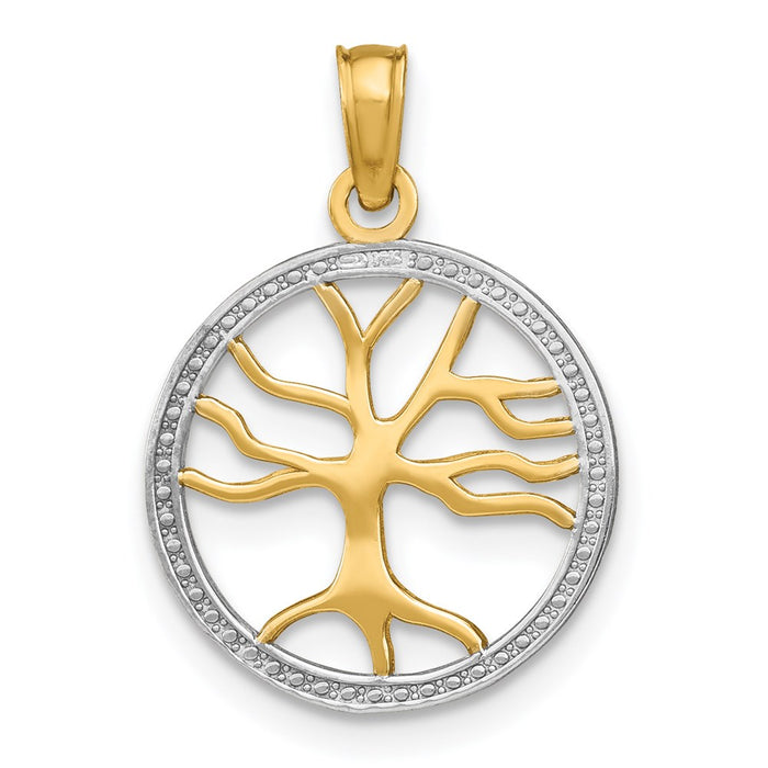 Million Charms 14K Yellow Gold Themed With Rhodium-Plated 3-D Tree Of Life In Round Frame Charm