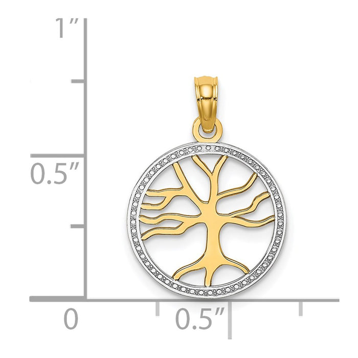 Million Charms 14K Yellow Gold Themed With Rhodium-Plated 3-D Tree Of Life In Round Frame Charm