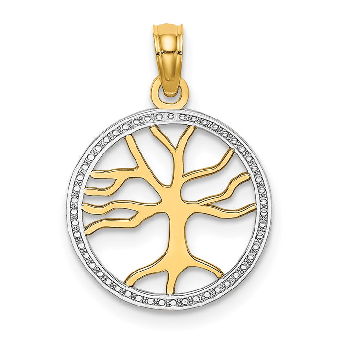 Million Charms 14K Yellow Gold Themed With Rhodium-Plated 3-D Tree Of Life In Round Frame Charm