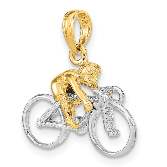 Million Charms 14K With Rhodium-plated 3-D Bicycle With Rider Charm