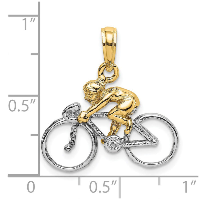 Million Charms 14K With Rhodium-plated 3-D Bicycle With Rider Charm