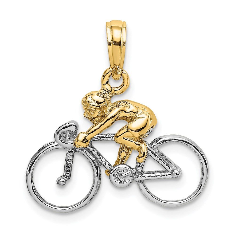 Million Charms 14K With Rhodium-plated 3-D Bicycle With Rider Charm