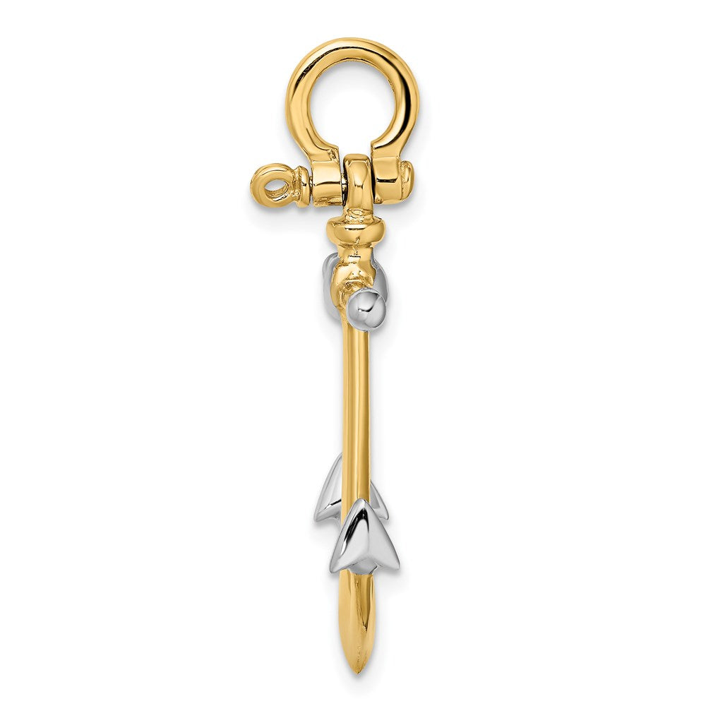 Million Charms 14K Yellow Gold Themed With Rhodium-Plated 3-D Nautical Anchor With Long T Bar With Shackle Bail Charm