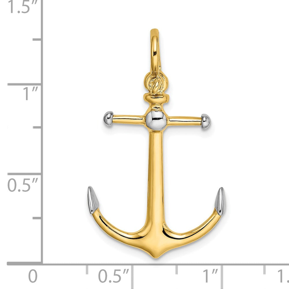 Million Charms 14K Yellow Gold Themed With Rhodium-Plated 3-D Nautical Anchor With Long T Bar With Shackle Bail Charm