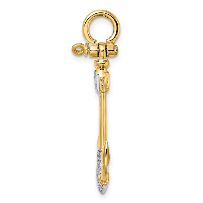 Million Charms 14K Yellow Gold Themed With Rhodium-Plated 3-D Textured Nautical Anchor With Shackle Bail Charm