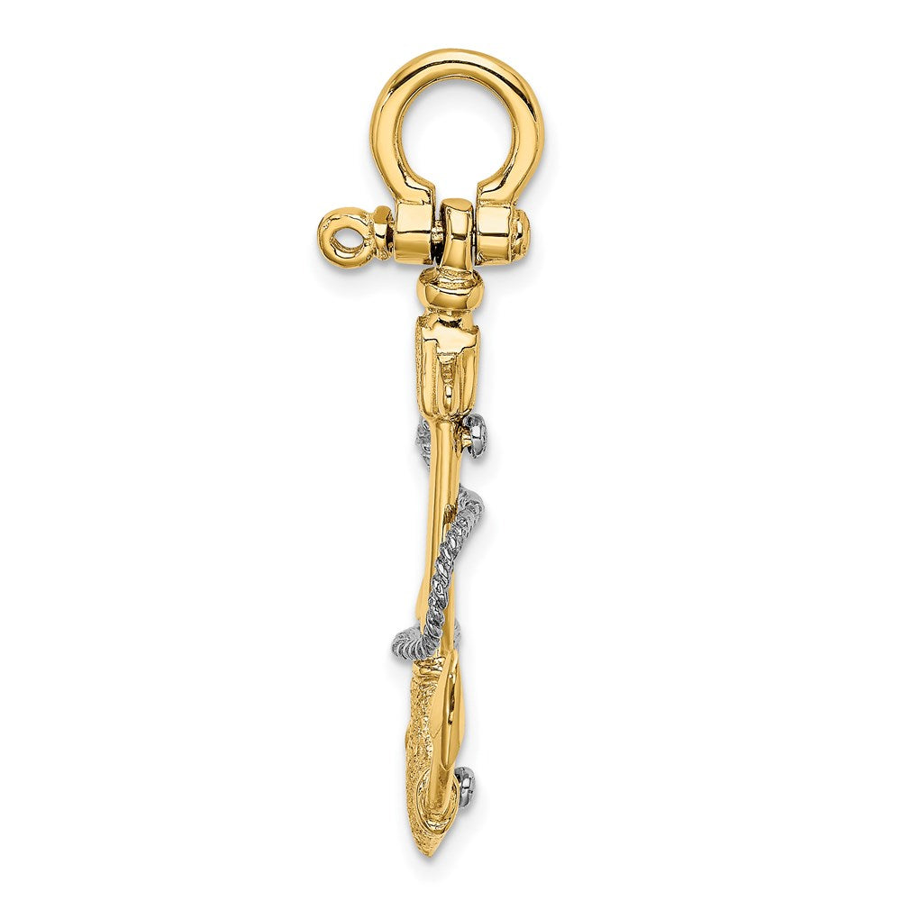 Million Charms 14K 3-D Small Nautical Anchor With Rope & Shackle Bail Charm