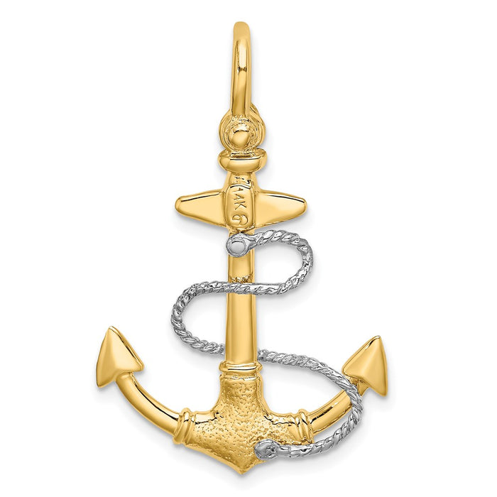 Million Charms 14K 3-D Small Nautical Anchor With Rope & Shackle Bail Charm