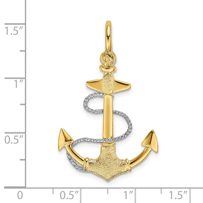 Million Charms 14K 3-D Small Nautical Anchor With Rope & Shackle Bail Charm