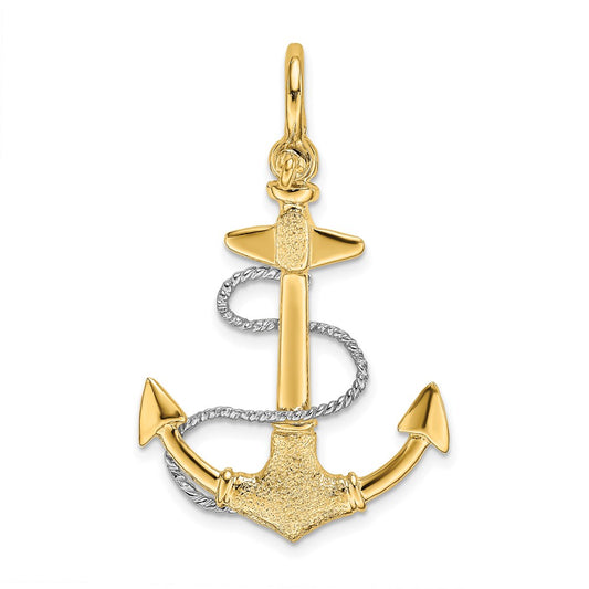 Million Charms 14K 3-D Small Nautical Anchor With Rope & Shackle Bail Charm