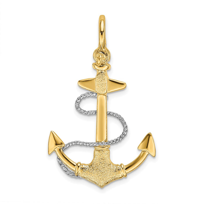 Million Charms 14K 3-D Small Nautical Anchor With Rope & Shackle Bail Charm