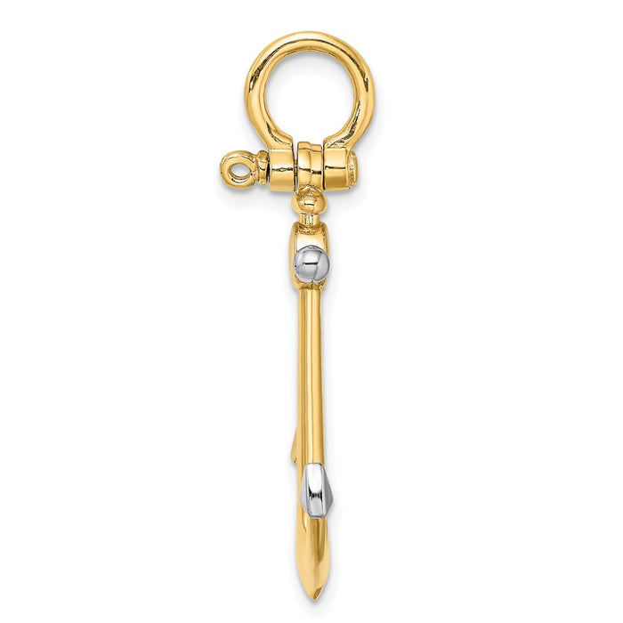 Million Charms 14K Yellow Gold Themed With Rhodium-Plated 3-D Nautical Anchor With Shackle Bail Charm