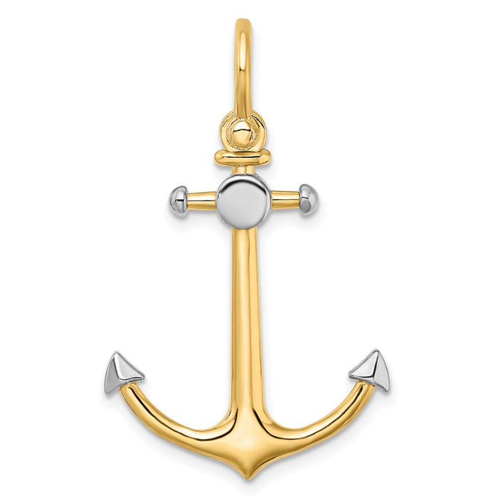 Million Charms 14K Yellow Gold Themed With Rhodium-Plated 3-D Nautical Anchor With Shackle Bail Charm