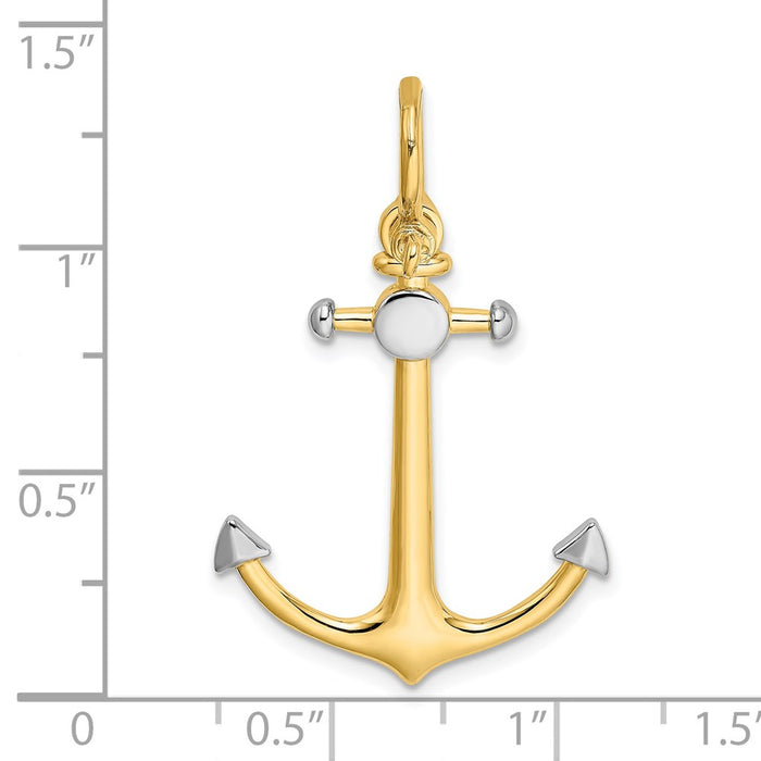 Million Charms 14K Yellow Gold Themed With Rhodium-Plated 3-D Nautical Anchor With Shackle Bail Charm
