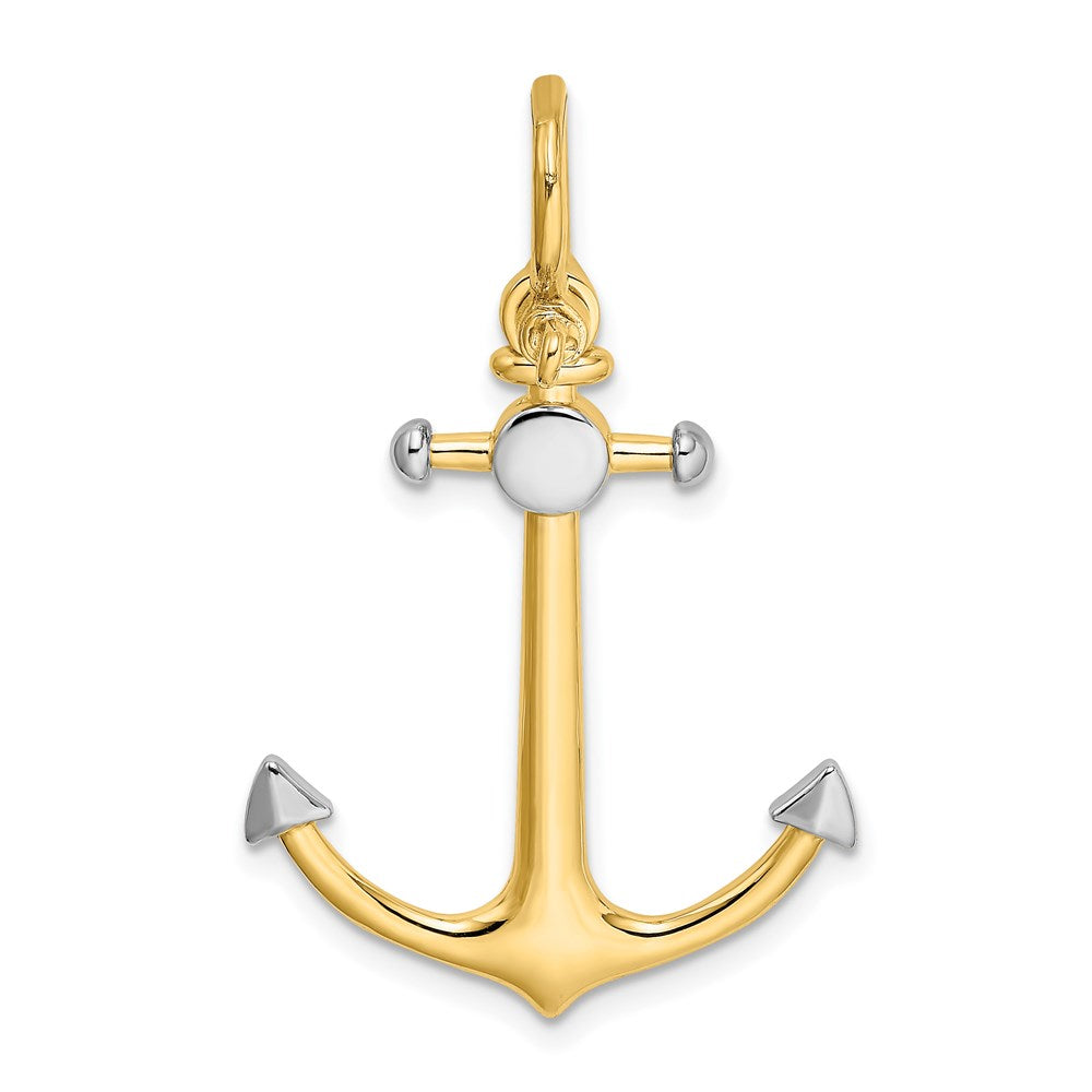Million Charms 14K Yellow Gold Themed With Rhodium-Plated 3-D Nautical Anchor With Shackle Bail Charm