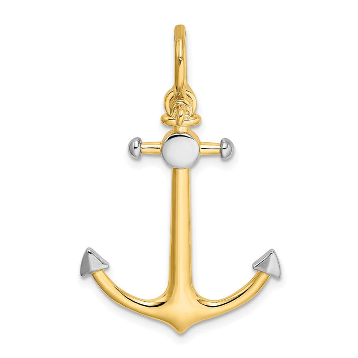 Million Charms 14K Yellow Gold Themed With Rhodium-Plated 3-D Nautical Anchor With Shackle Bail Charm