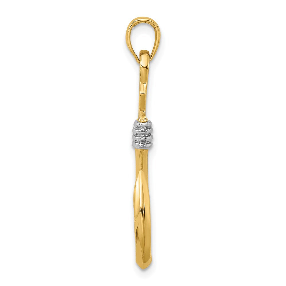 Million Charms 14K Yellow Gold Themed With Rhodium-Plated 3-D Fish Hook With Rope Charm