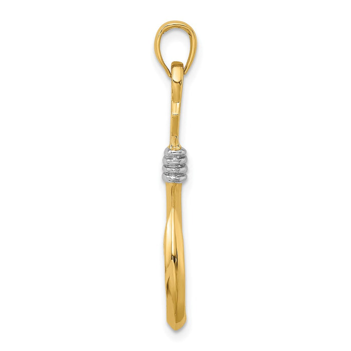 Million Charms 14K Yellow Gold Themed With Rhodium-Plated 3-D Fish Hook With Rope Charm