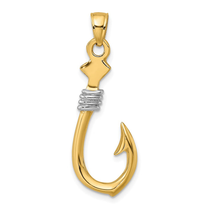 Million Charms 14K Yellow Gold Themed With Rhodium-Plated 3-D Fish Hook With Rope Charm
