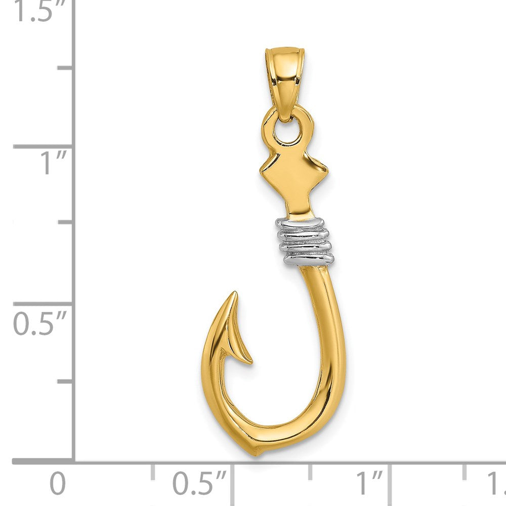 Million Charms 14K Yellow Gold Themed With Rhodium-Plated 3-D Fish Hook With Rope Charm